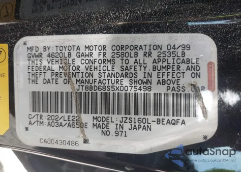 1999 Lexus Gs 300 из США, поврежденный, VIN JT8BD68S5X0075498